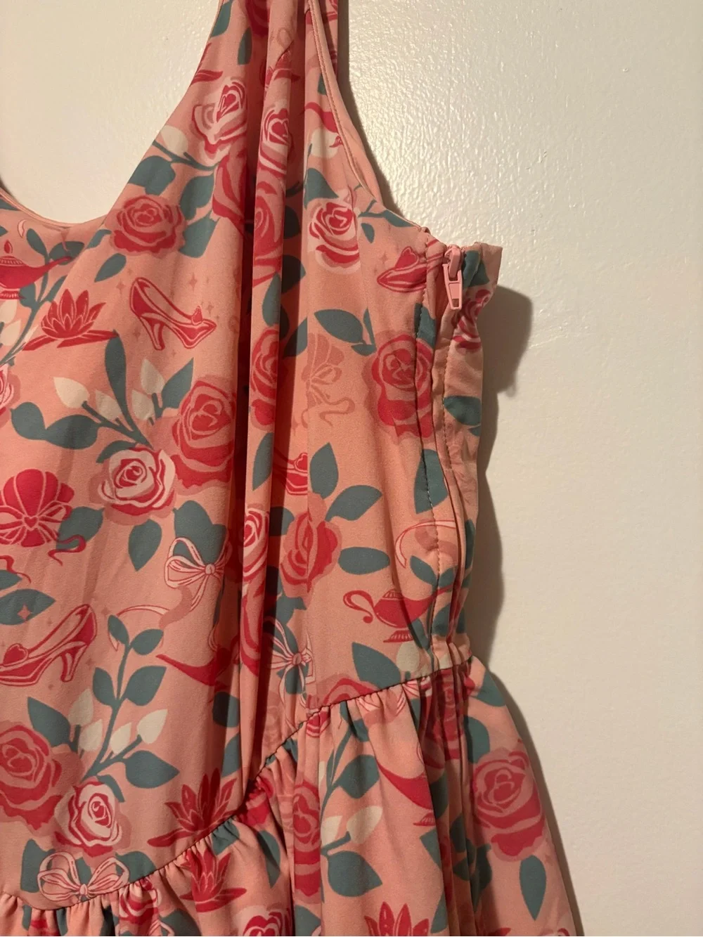 Disney HerUniverse Pink Floral Tiered workout dress with green Accents - Picture 3 of 5